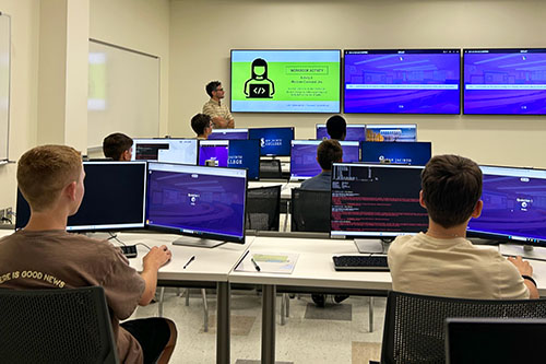 CyberPatriot campers training at computers inside San Jacinto College's Security Operations Center